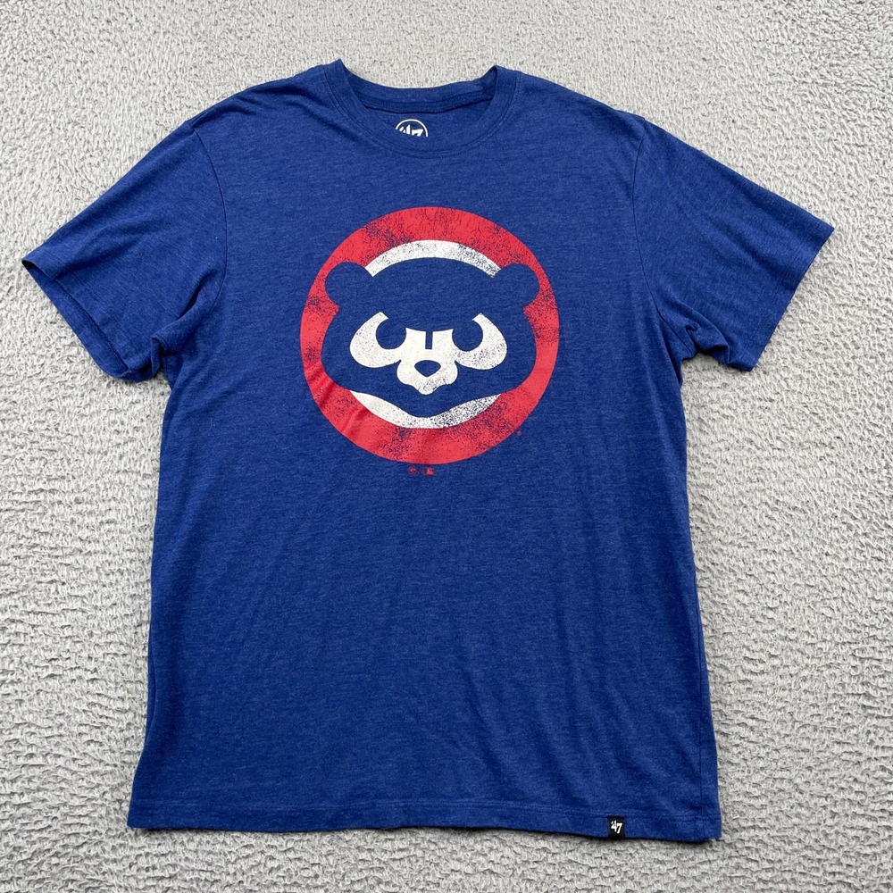 '47 Brand T-Shirt Mens Small Blue Chicago Cubs MLB Logo Short Sleeve Heathered